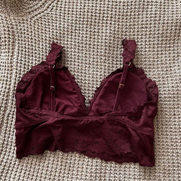Aerie Lace Longline Padded Bralette Maroon - Picture 2 of 4